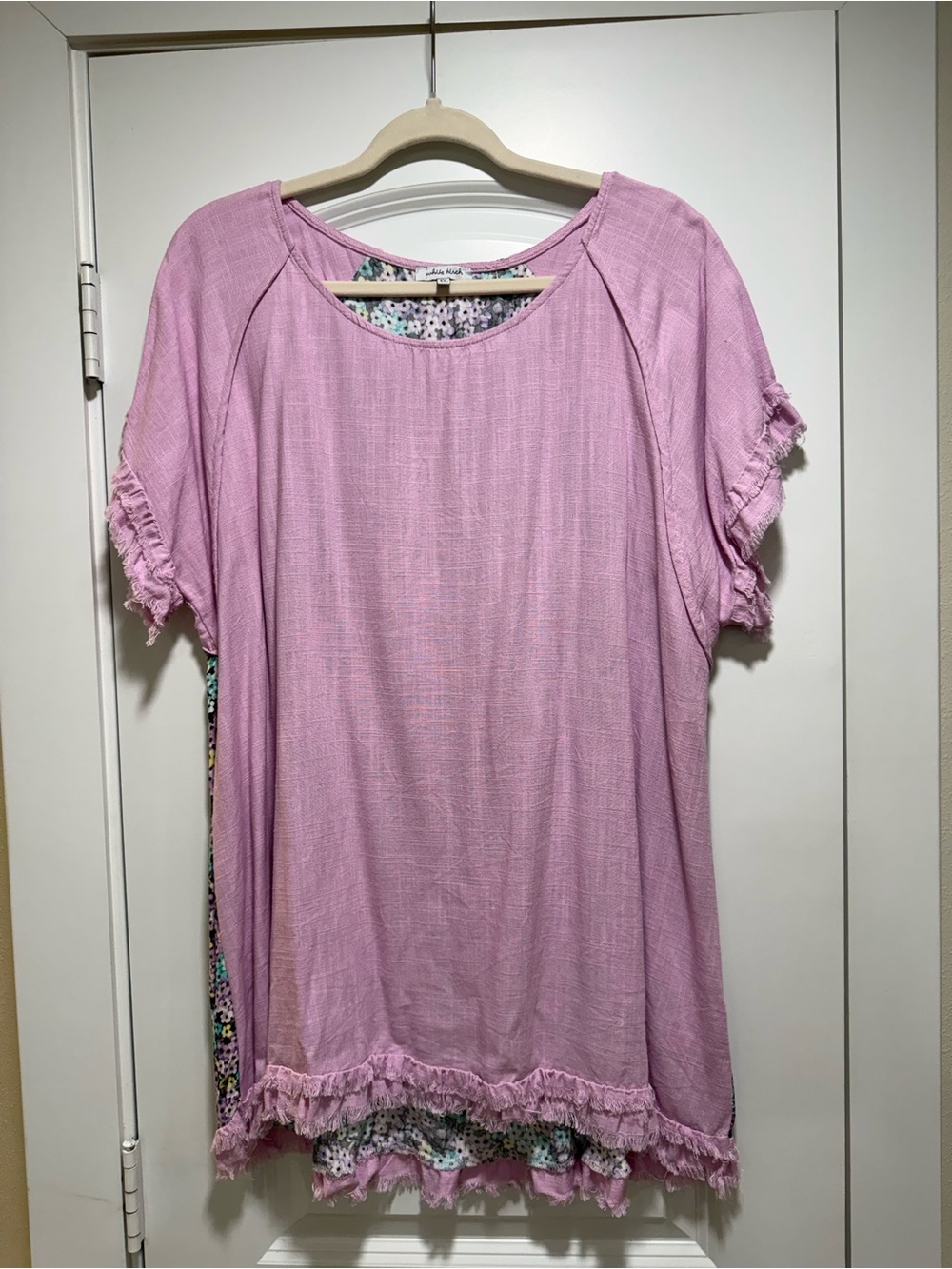 white birch lilac Short Sleeve Ruffle Hem Top